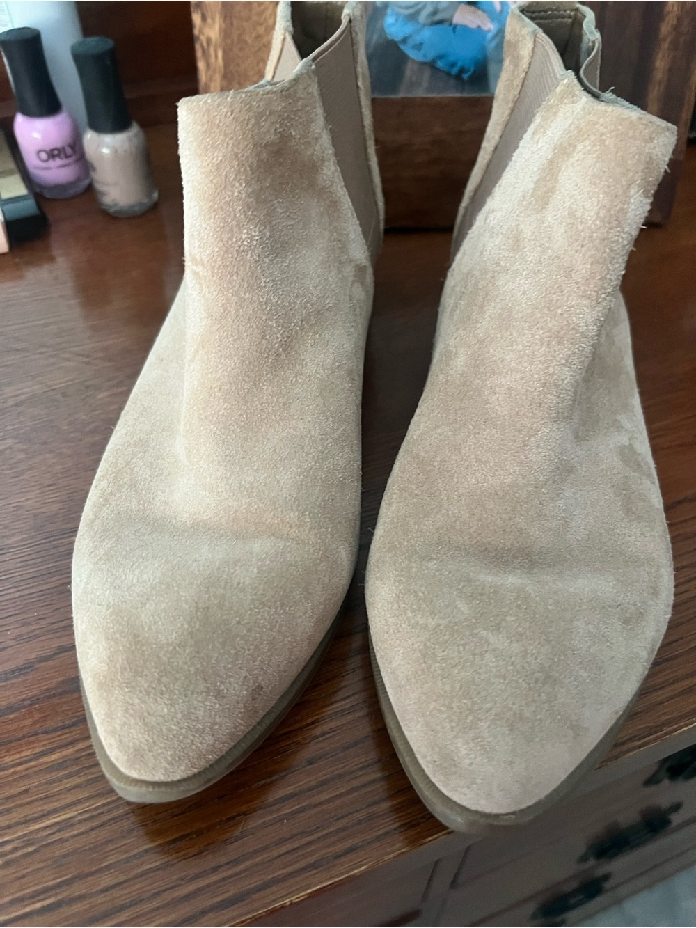 Nine West Light Taupe Suede Chelsea Ankle Boots